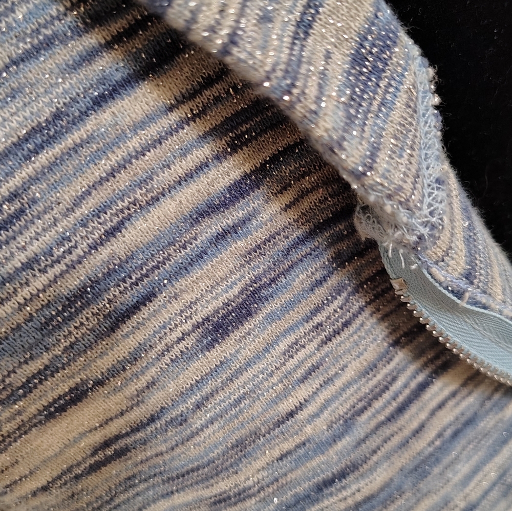 Vintage Y2K 90s Free People Blue Sparkle Striped Space Dye Zip-Up Hoodie/SZ XL - Picture 4 of 16